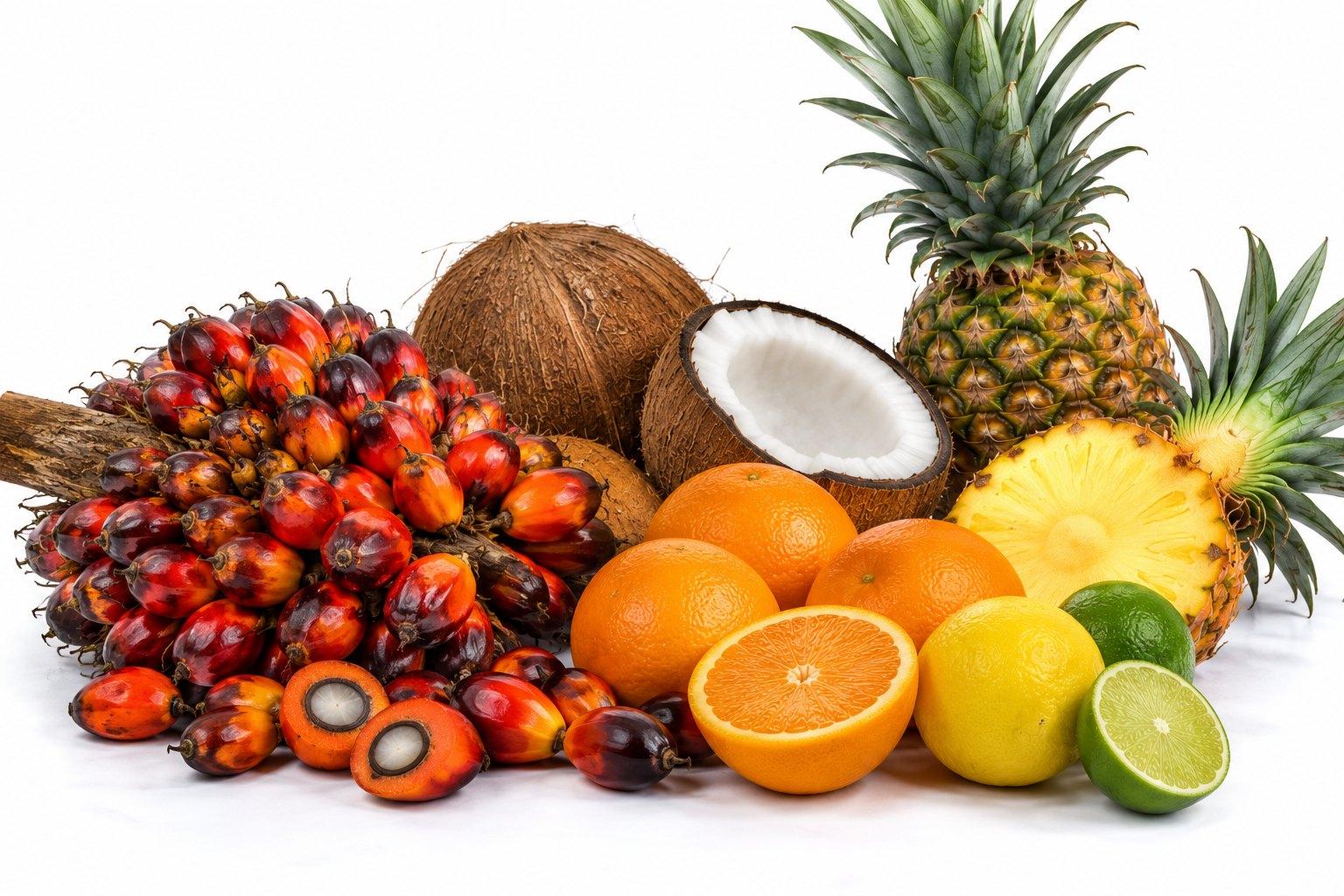 Palm fruit, coconut, pineapple and citrus, as bought by households and food businesses